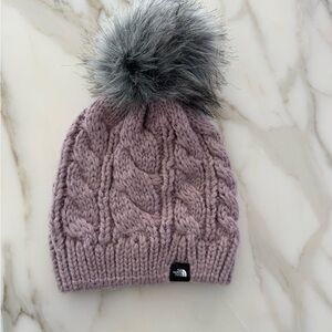 The North Face Kids' Purple Knit Beanie with Black Pom